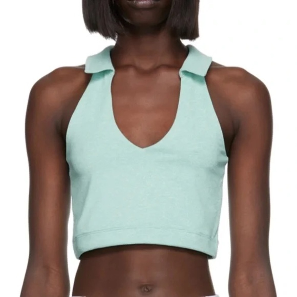 Outdoor Voices Warmup Collared Crop Top workout sports bra tennis preppy vneck